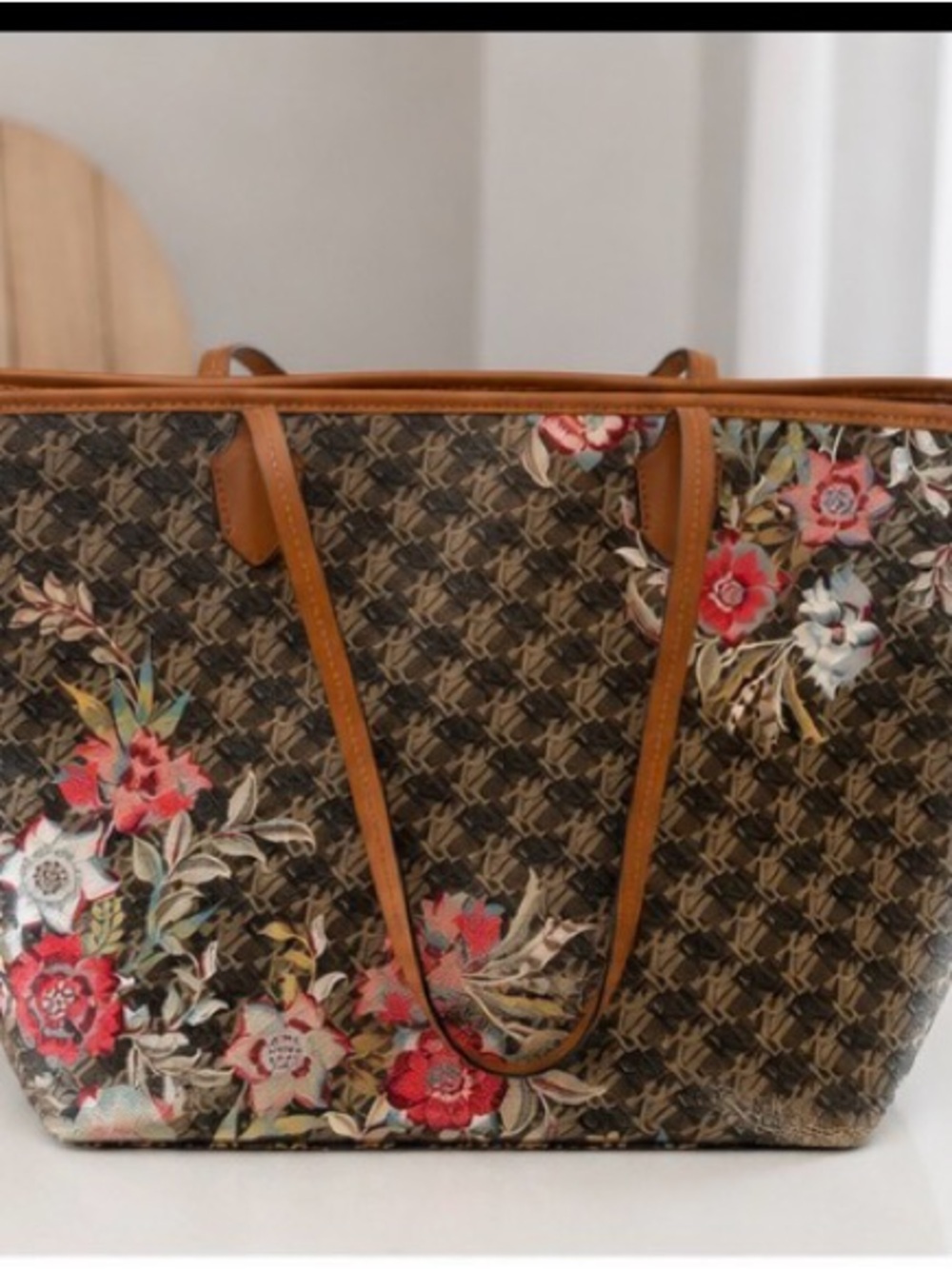 Ralph Lauren Floral Monogram Large Tote Bag Brown - Picture 2 of 6